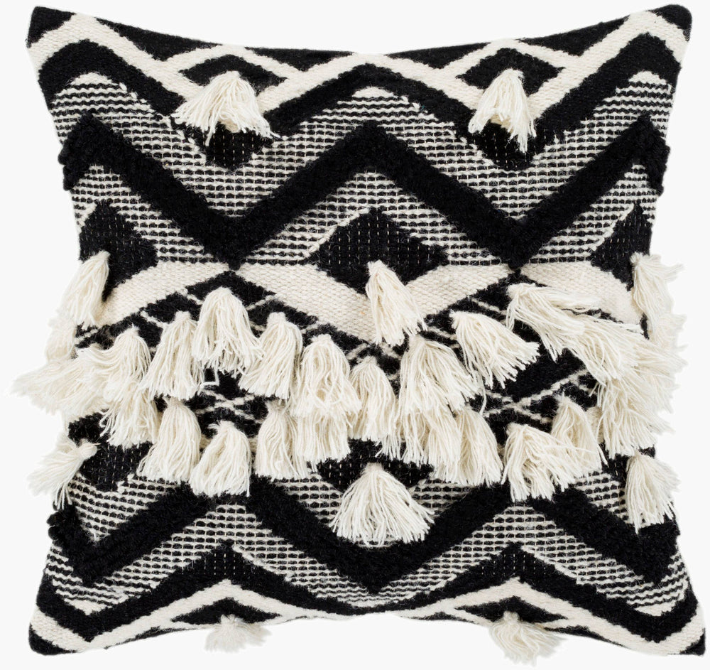 Surya Gaza 20" X 20" Cotton And Wool Accent Pillow - Unique Design For Stylish Home Decor & Easy Care Black Wool,Cotton,Cotton Gza002-2020d