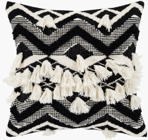 Surya Gaza 20" X 20" Cotton And Wool Accent Pillow - Unique Design For Stylish Home Decor & Easy Care Black Wool,Cotton,Cotton Gza002-2020d