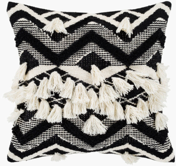 Surya Gaza 20" X 20" Cotton And Wool Accent Pillow - Unique Design For Stylish Home Decor & Easy Care Black Wool,Cotton,Cotton Gza002-2020d