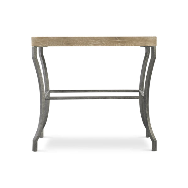 Bernhardt Bernhardt Wire-Brushed Oak Tribeca Side Table With Sculptural Steel Legs, Textured Barlow Finish, Adjustable Glides — Casual-Transitional Accent Piece 333121