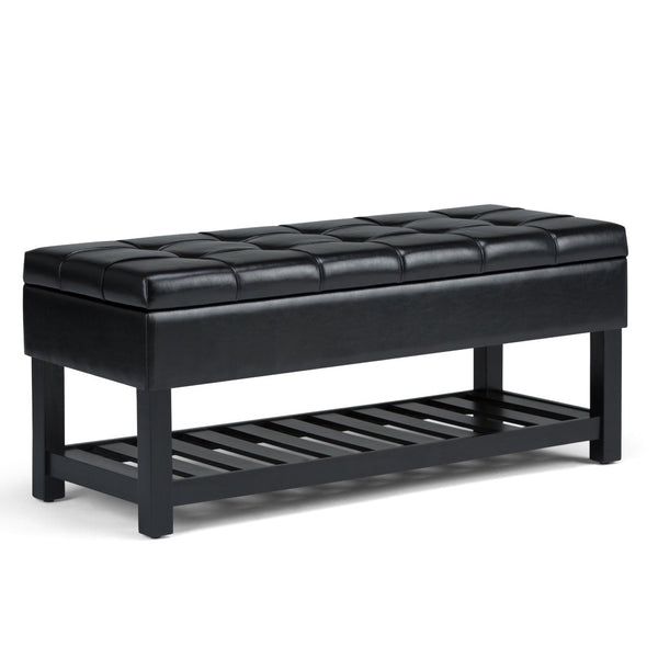 English Elm Saxon - Modern Upholstered Storage Ottoman Bench In Midnight Black With Hidden Storage & Shelf B136P159128-GIGA