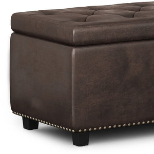 English Elm Hamilton Storage Ottoman - Stylish Distressed Brown Faux Leather Bench With Practical Storage Solutions B136P159059