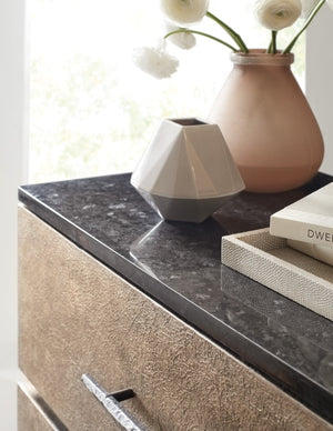 Hooker Furniture Melange Stacked Chest With Polished Black Marble Top, Taupe Drawer Fronts & Stepped Architectural Silhouette 628-85670-99