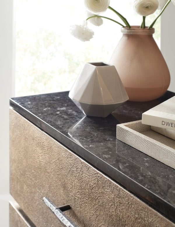 Hooker Furniture Melange Stacked Chest With Polished Black Marble Top, Taupe Drawer Fronts & Stepped Architectural Silhouette 628-85670-99