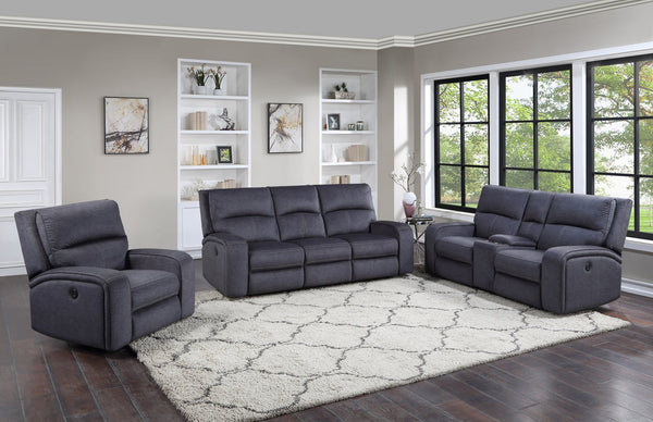 English Elm Steve Silver - Lovell 3-Piece Power Living Room Set Dark Gray – Plush Faux Leather Seating, USB Charging Port, Sofa/Chair/Loveseat (86"x35.5") B081S00192