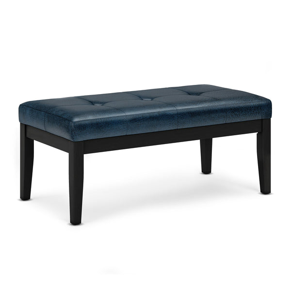 English Elm Lacey Tufted Ottoman Bench - Distressed Dark Blue Vegan Leather For Stylish Home Seating & Decor B136P159208