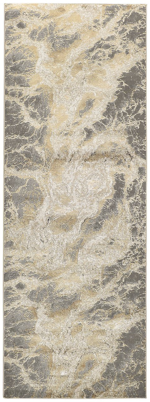 Feizy Rugs Aura Contemporary High-low Pile Abstract Rug In Gold And Champagne - Durable Machine Made Design Ivory,Silver,Gold Polyester,Polypropylene Aur3563fbgegryi71