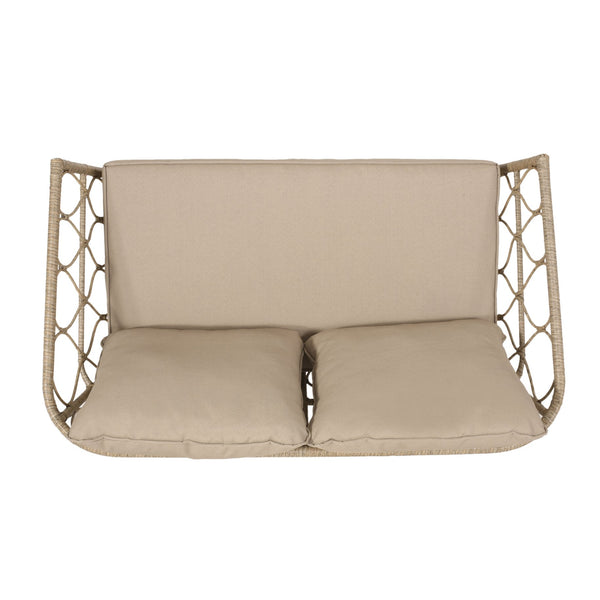 English Elm Christopher Knight Home® - BRUCE Boho Loveseat in Brown PE Rattan with Water-Resistant Cushions, Iron Frame, 600 lb Capacity 70416.00LBRN