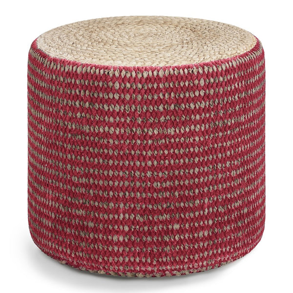 English Elm Larissa Round Braided Pouf — Handcrafted Natural Jute Ottoman, Supportive Seat & Versatile Décor Red B136P159333