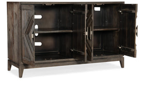 Hooker Furniture Commerce Mango Wood Carved Accent Chest With Raised Diamond Doors, Pewter Hardware, Rustic Storage Blend 7228-85015-85