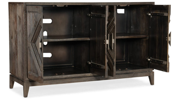 Hooker Furniture Commerce Mango Wood Carved Accent Chest With Raised Diamond Doors, Pewter Hardware, Rustic Storage Blend 7228-85015-85