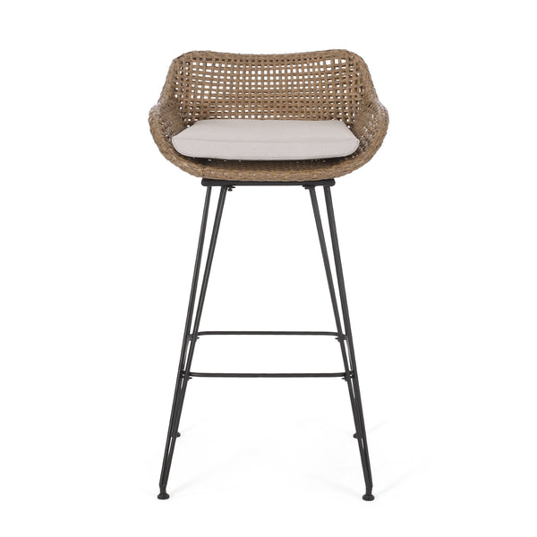 English Elm Pe Rattan Outdoor Bar Stools All Weather Woven Set with Cushioned Seats for Patio 71503.00LBRN-4