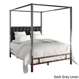 Homelegance By Top-Line Avianna Black Nickel Canopy Bed with Upholstered Headboard Black Nickel Metal