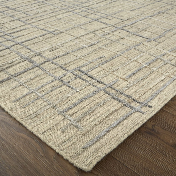 Feizy Rugs Kirkwood Hand Woven Viscose/Wool Rug With High-low Pile, Abstract Design For Elegant Home Decor Tan,Silver Viscose,Wool T08t8001bgeslvp00