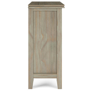 English Elm Artisan Low Storage Cabinet - Distressed Grey Wood, Glass Doors, Adjustable Shelves For Versatile Elegance B136P158394
