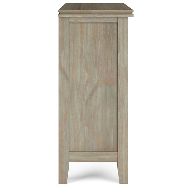 English Elm Artisan Low Storage Cabinet - Distressed Grey Wood, Glass Doors, Adjustable Shelves For Versatile Elegance B136P158394