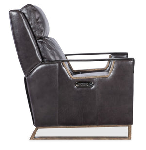 Hooker Furniture Relic Taupe Semi-Aniline Leather Power Recliner With Usb, Adjustable Headrest, Bustle Back & Wood Base Black RC810-PH-098