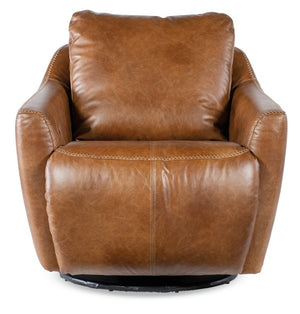 Hooker Furniture Beau Pecan Caramel Top-Grain Leather Swivel Chair With Touch Power Footrest And Tailored Topstitching CC612-PFSW-082