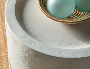 Hooker Furniture Commerce Amelia Round End Table — Textured White Plaster Finish, Embossed Leaf Motif, Compact 20” Surface 7228-80230-02