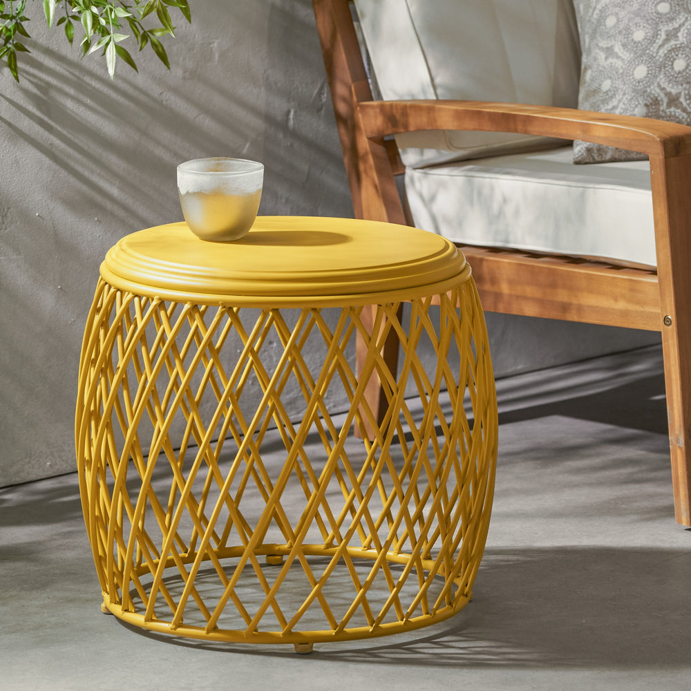 English Elm Alamera Lattice Iron Side Table Powder Coated Matte Finish for Indoor Outdoor Use 60745.00YLW