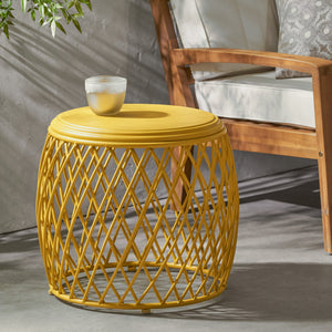 English Elm Alamera Lattice Iron Side Table Powder Coated Matte Finish for Indoor Outdoor Use 60745.00YLW