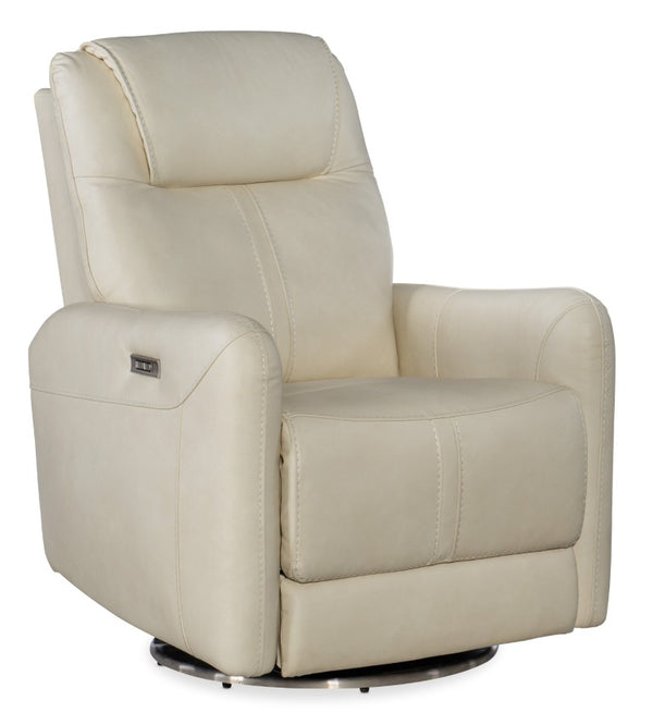 Hooker Furniture Steffen Zero-Gravity Swivel Power Recliner With Adjustable Motorized Headrest, Usb Charging, Top-Grain Leather Beige RC601-PHSZ-003