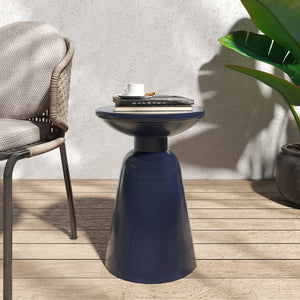 English Elm Outdoor Powder-coated Iron Pedestal Side Table for Patio and Lounge Spaces Navy Blue 73615.00NBLU