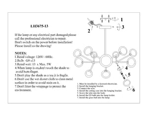 Pasargad Enzo Chandelier Pendant Light - Stunning Mid-century Sputnik Design With Glass Clusters Black Glass & Steel Plh3675-13