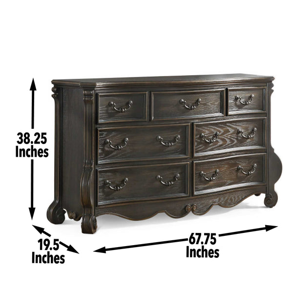 English Elm Steve Silver - Rhapsody Antique-Inspired 7-Drawer Dresser in Dark Brown Wood Finish, Fluted Pilasters & Scrollwork B081P157096