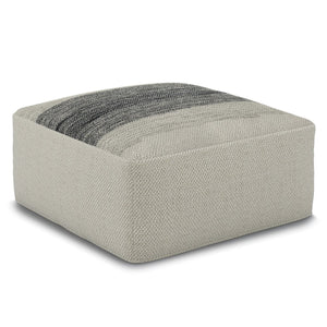 English Elm Sabella Handwoven Square Outdoor/Indoor Pouf - Grey White Recycled PET, Water & UV Resistant, Supportive Sitz 20"x20"x10" B136P159936