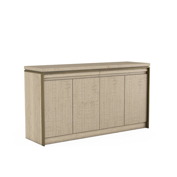 A.R.T. Furniture North Side Buffet: Stylish Transitional Storage With Pull-out Trays & Soft Close Doors In Shale Finish Brown Parrawood Solids,Quarter Figured,Fiddle Ash Veneer,Metal 269252-2556