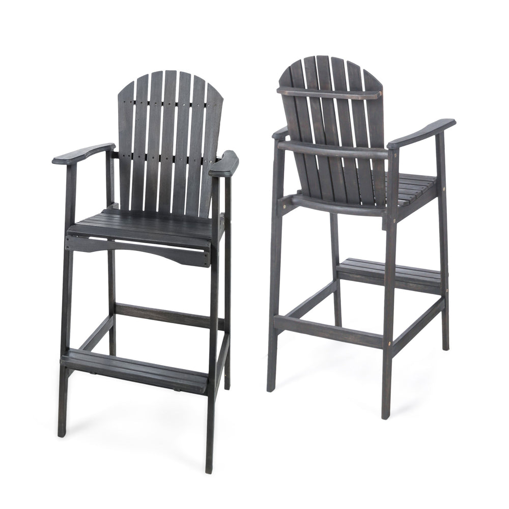 English Elm Outdoor Solid Acacia Wood Adirondack Barstools Set of 2 for Patio Deck Entertaining 61680.00DGRY
