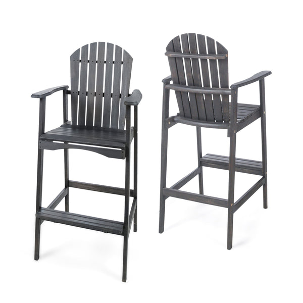 English Elm Outdoor Solid Acacia Wood Adirondack Barstools Set of 2 for Patio Deck Entertaining 61680.00DGRY