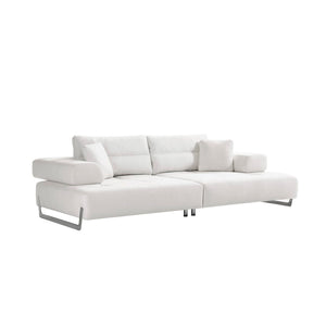 Pasargad Home Ravenna Modern Faux Suede Sofa With Sliding Backrest & Armrests For Ultimate Comfort White Faux Suede Pslm-012-3