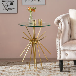 English Elm Sparkle Sunburst Iron Side Table with Tempered Glass Top Antique Glam Living Room 66964.00
