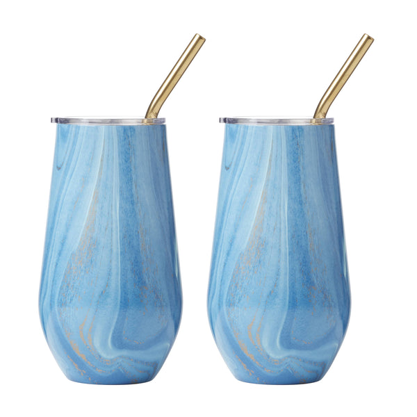 Lenox Cambridge 16 Oz Blue Geode Insulated Tumblers With Straws, Set of 2 NO COLOR METAL ECW6BLCB2DS