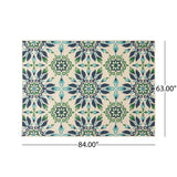 Christopher Knight Home® - Noble House - Gladis Outdoor 5'3" X 7' Medallion Area Rug, Ivory and Blue