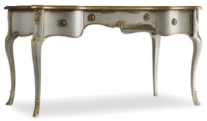 Hooker Furniture French-Inspired Writing Desk In Soft Gray With Gold Accents, Drop-Front Keyboard Drawer & Storage 5198-10458