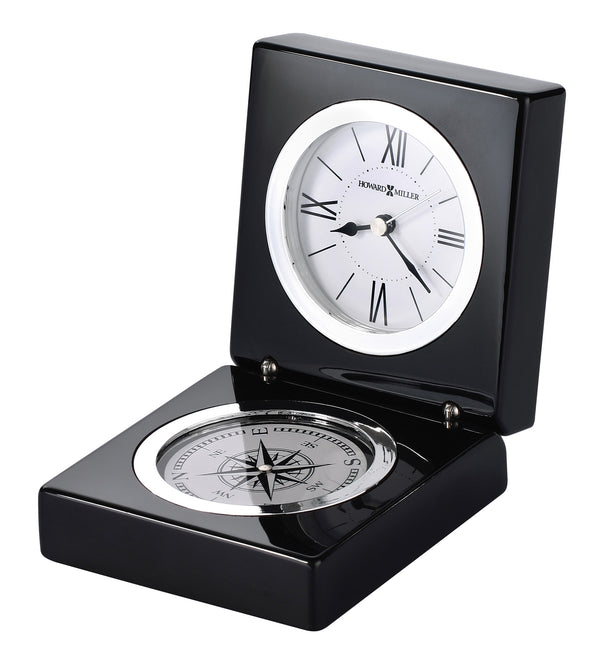 Hekman Furniture 645743 Elegant Hardwood Tabletop Clock With Compass – Portable Quartz Timepiece In Glossy Black Finish  Endeavor Tabletop Clock 645743