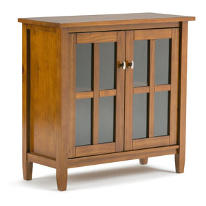 English Elm Warm Shaker Low Storage Cabinet - Handcrafted Light Golden Brown With Glass Door & Adjustable Shelves B136P159572-GIGA
