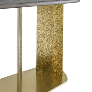 Bernhardt Trost Dorado Gold Metal Console Table with Bracken Mahogany Top — Sculptural Turned Pillars, Sleek Silhouette 347917