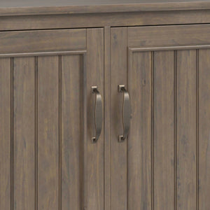 English Elm Lev Solid Wood Wide Storage Cabinet Smoky Brown – 3-Door Adjustable Shelves, Grooved Transitional Design, Brushed Bronze Handles, 60" W B136P158824