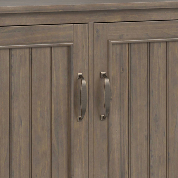 English Elm Lev Solid Wood Wide Storage Cabinet Smoky Brown – 3-Door Adjustable Shelves, Grooved Transitional Design, Brushed Bronze Handles, 60" W B136P158824
