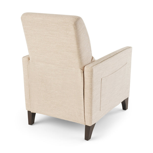 English Elm Pushback Recliner Accent Chair Solid Birch Frame Rivet Detail Mid-century Living Room Seat Beige 65532.00BGE