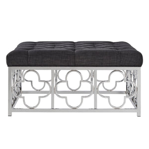 Homelegance By Top-Line Siobhan Chrome Quatrefoil Base Square Ottoman Chrome Metal