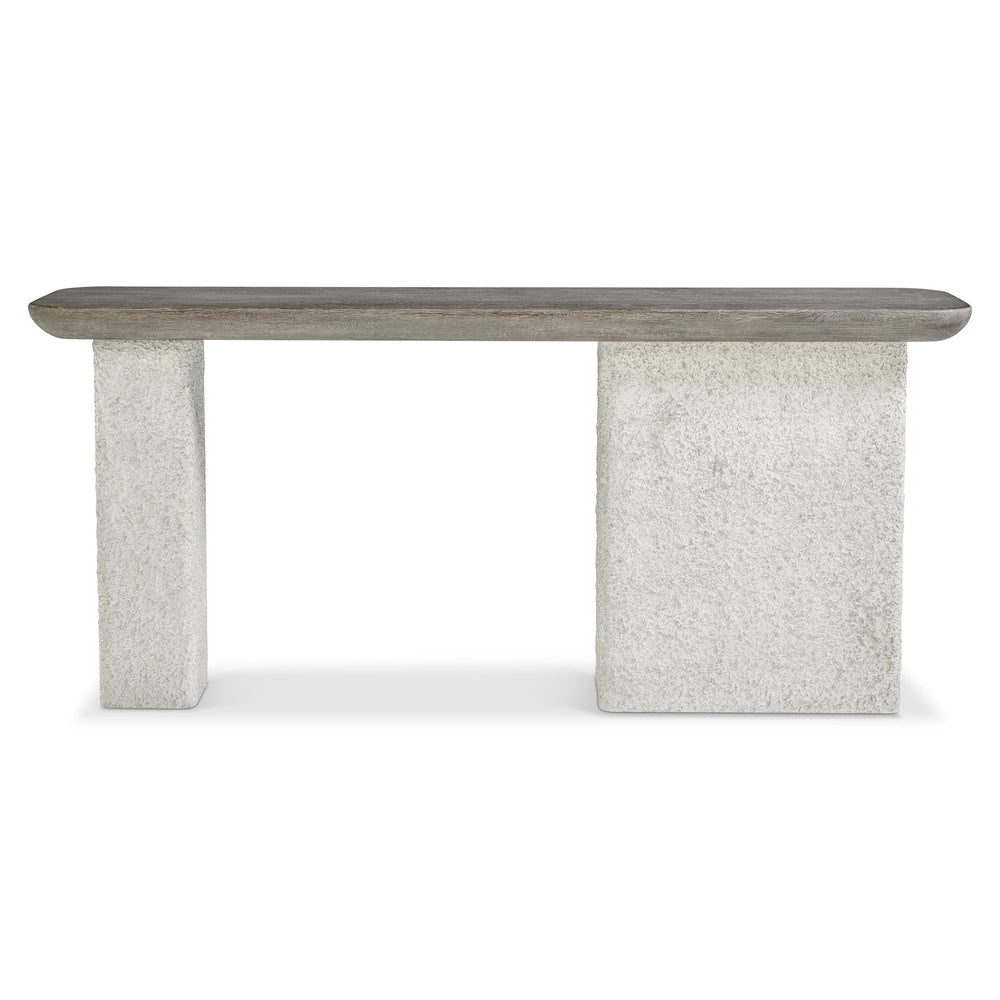 Bernhardt Bernhardt Monolith Console Table With Wire-Brushed Oak Top & Faux Stone Column Bases, 72" Wide 343915