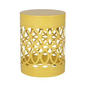 English Elm Outdoor Powder-coated Iron Nesting Accent Tables Set of 2 Laser-cut Circle Design Yellow 73606.00YLW