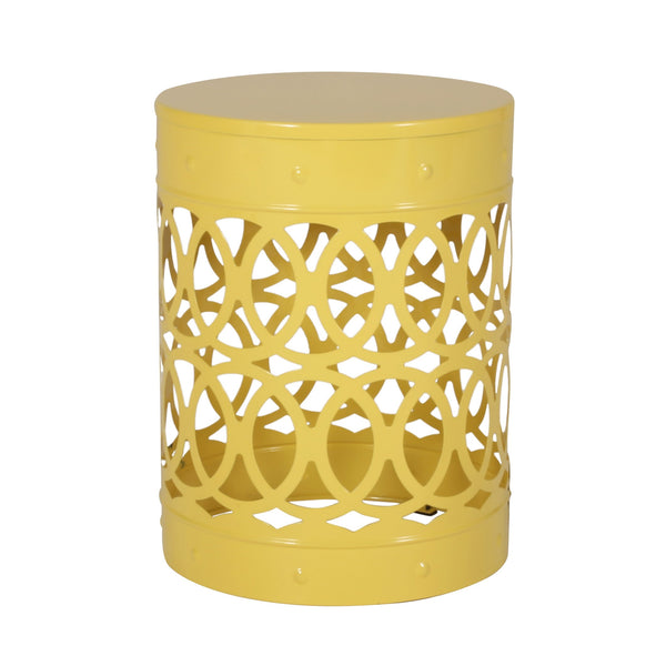 English Elm Outdoor Powder-coated Iron Nesting Accent Tables Set of 2 Laser-cut Circle Design Yellow 73606.00YLW