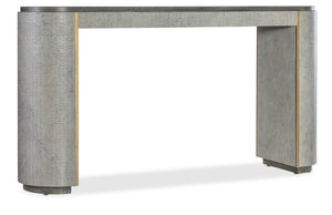 Hooker Furniture Melange Dylian Console Table — Gray Crocodile Robus Leather, Gold Accents, Dark Wood Top, 64"W Oval Stylish 628-80534-95