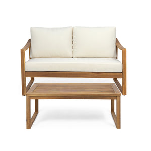 English Elm Christopher Knight Home® - SAMWELL Acacia Wood Outdoor Loveseat and Coffee Table Set with Water-Resistant Cushions, Sleek Slat Design Teak 52.75 L x 33 W x 17.75 H 70137.00BGE